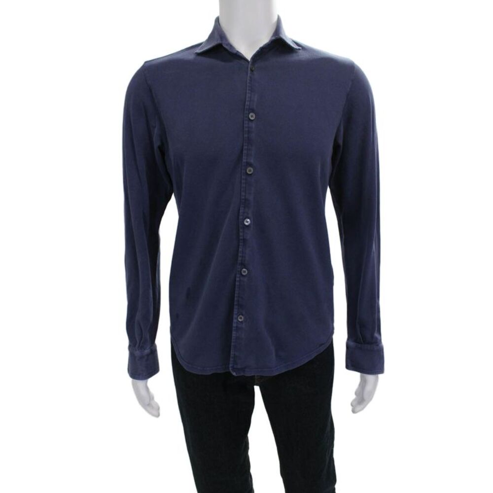 Fedeli For Drake's Mens Long Sleeves Button Down Shirt Blue Size Extra Small